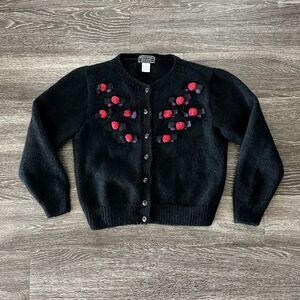 Vintage South Wool 100% Virgin Wool Embroidered Cardigan M/L Cherry Floral Knit